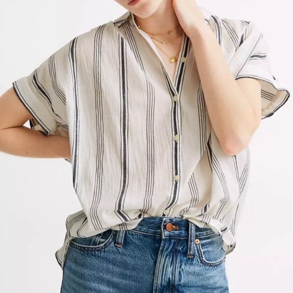 Madewell Parkman Stripe Crinkle Cotton Button Down Oversized Central Shirt